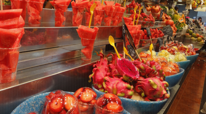 Etal de fruits préparés à Barcelone